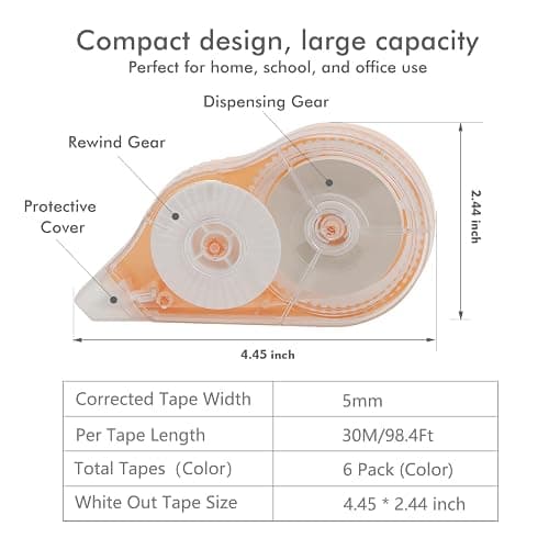 Aipker Correction Tape, Extra-Long 30 m (98 ft) Each – 590 ft Total, Easy-to-Use White Out Tapes Dispensers, High Capacity White Out Correct Tapes for School, Office or Home Use - 6 Pack thumbnail 3
