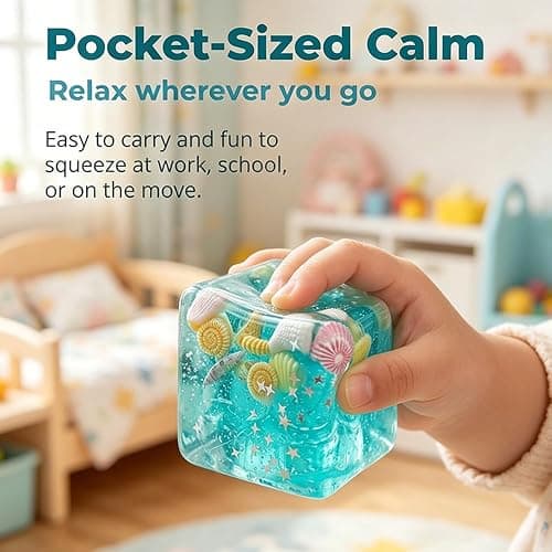 Ice Cube Squishy, Stress Balls Ice Cube with Sea Shells Inside, Square Shape  Squishy Fidget Slow Rise Stress Cube Gift (5.5cm) thumbnail 6