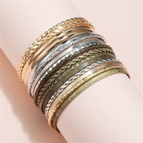 RINTOLER 16Pcs Gold Bangle Bracelets for Women - Multi Layer Stackable Textured Bracelets Boho Jewelrys Set. thumbnail 4