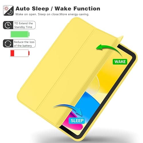 iMieet iPad (A16) Case 11th Gen/iPad 10th Generation Case [11-Inch 2025/10.9 Inch 2022] with Pencil Holder, Trifold Stand Smart Cover with Soft TPU Back,Auto Wake/Sleep(Yellow) thumbnail 4
