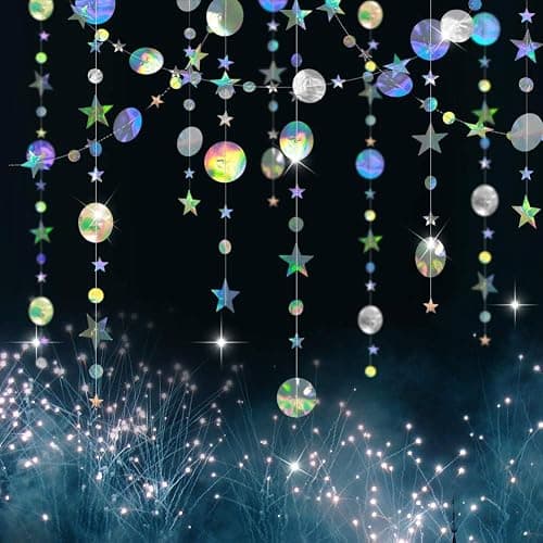 Cheerland Iridescent Party Decorations Holographic Star Garland Hanging Stars Moon Streamer Galaxy Birthday Decoration Ramadan Eid Banner Baby Shower Backdrop Space Alien Celestial Party Decor thumbnail 5