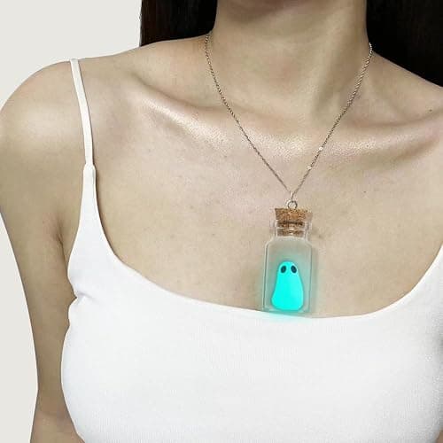 TKHLT Ghost Necklace, (Blue) The Adopt A Ghost in A Bottle Pendant Necklace Halloween Jewelry for Women and Men thumbnail 6