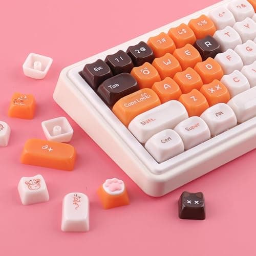 TYRIXKI Ceramic Jade Calico Cat Keycaps, 148 Keys Translucent Orange Jelly Cute Keycaps Mao Profile Creamy Custom Keycap for Cherry Gateron MX Swithes Mechanical Keyboards thumbnail 7