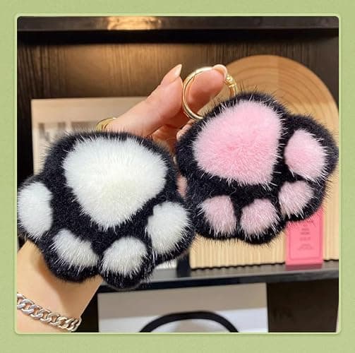 ELVRLA Super Cute Soft Plush Cat Paw keychain Fluffy Warm Comfortable Pink Kitty Hand Key Chain Ring Holder Bag Purse Pendant thumbnail 4