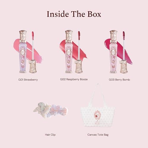 Flower Knows Violet Strawberry Rococo Glowy Lip Gloss 3-Piece Set,G01+G02+G03 with Canvas Tote Bag & Hair Clip,Moisturizing Lip Oil,Hydrating Lip Plumper Makeup for Girls & Women thumbnail 2