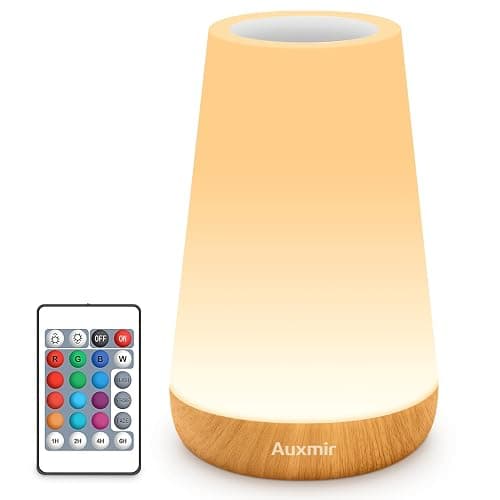 Auxmir Night Light, LED Touch Bedside Table Lamp, Remote Control Dimmable Light with RGB Color Changing, USB Rechargeable, Portable Lamp for Children, Kids, Bedroom, Living Room, Camping - Image 1