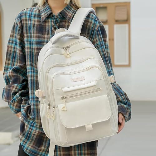 School Cute Aesthetic Backpack Girls Backpack for Students Kids Teen Girls Large Capacity Bookbags College Backpacks Laptop Lightweight Bookbag Casual Travel Daypacks School Bag（White） thumbnail 3