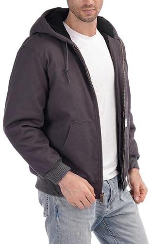 TUAOVA Men's Loose Fit Quilted Flannel Lined Workwear Waterproof Active Jacket Hooded Work Coat thumbnail 3