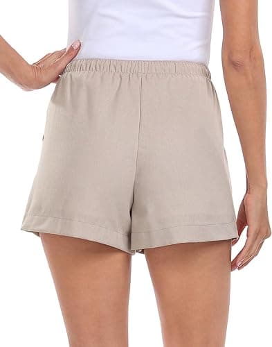 HDE Women's Linen Blend Drawstring Shorts High Waisted 4" Inseam Summer Shorts - Small - Gray Beige thumbnail 5