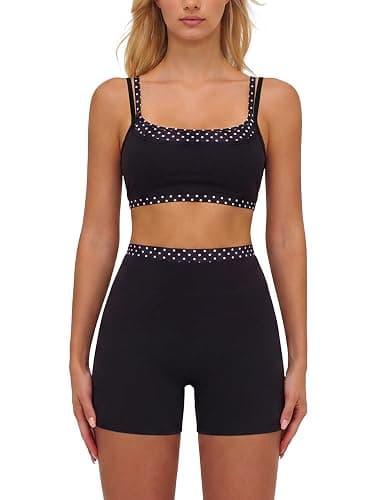 ABOCIW Layered Workout Sets for Women 2 Piece Polka Dot Sports Bra High Waist Shorts Gym Active Yoga Pilates Outfits - Image 1