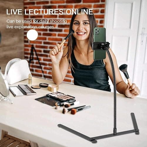 KAVAVO Adjustable Gooseneck Cellphone Holder,Overhead Phone Mount,Table Top Teaching Online Stand for Live Streaming and Online Video and Food Crafting Demo Drawing Sketching Recording. thumbnail 9