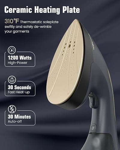 BEAUTURAL Steamer for Clothes, 2-in-1 Steam & Iron, 1200W Handheld Powerful Garment Fabric Wrinkle Remover with Burst Steam, Ceramic Heating Plate, 30-Second Fast Heat-up, Auto-Off (Only for 120V) thumbnail 3