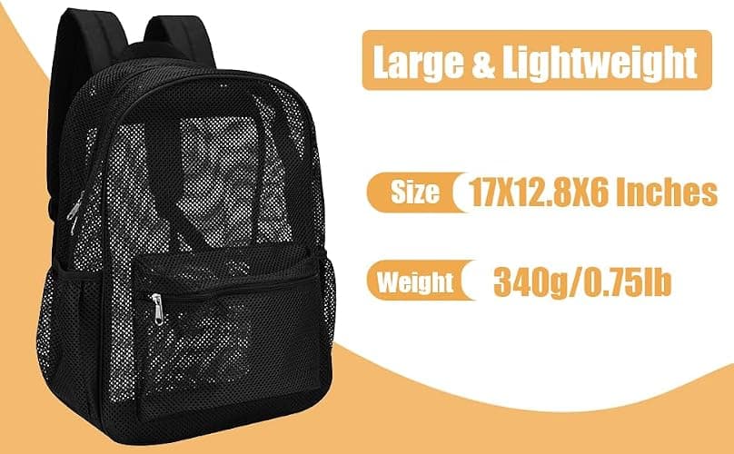 Oraben Heavy Duty Mesh Backpacks for Adults, See Through Backpack Diving Backpack with Adjustable Straps, Swimming, Fitness, Sports, Carry Portable Oxygen Concentrators (Black) - Black thumbnail 4