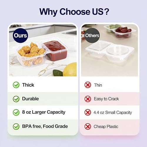 Sxueg Snack Containers with Lids, Thick 8 oz Small Plastic Snack Boxes 2 Compartments for Portion Control and Meal Prep Lunch Food Sauce Containers for On-the-Go Meal, Camping, Travel, Office, 12 Sets thumbnail 4