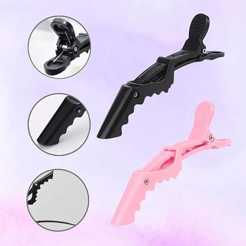 NoxWisp 14 Pcs Alligator Hair Clips, styling segmented makeup crocodile clip for Women's Hair, Dyeing or Hair Care Partition Positioning Clip, Salon DIY Accessories-Black, Pink thumbnail 4