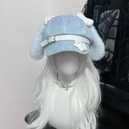 Pokn Y2K Dog Ear Hats Cutecore Gothic Star Beret Kawaii Hats with Dangling Ears Emo Grunge Accessories thumbnail 4