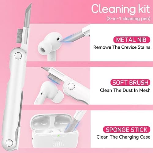 for JBL Vibe Beam 2(2025)/Beam(2023)/200TWS (2022) with Safety Lock,Pink | Clear Case with Cleaner Kit & Bling Keychain for Women Girls,Transparent Soft TPU Protective Cover,Shockproof thumbnail 8