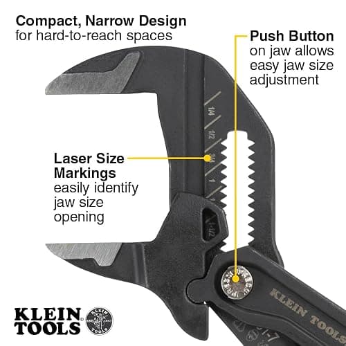 Klein Tools D53102KIT Adjustable Pliers Wrench Set, Compact High-Leverage Parallel Smooth Jaw Pliers, 7-Inch and 10-Inch, 2-Piece thumbnail 3