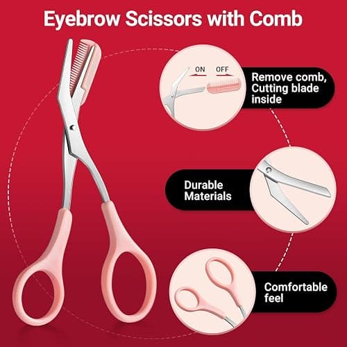 TsMADDTs Tweezers for Women Facial Hair, 8 in 1 Eyebrow Kit with Tweezers, Eyebrow Trimmer Scissors, Razor, Brush with Travel Bag, Hair Plucking Daily Beauty Tools - A-pink thumbnail 4