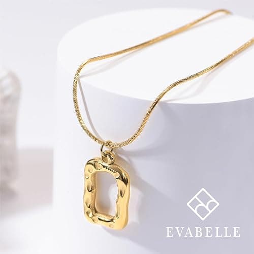 Evabelle Gold Layered Necklace for Women Trendy Jewelry 14K Real Gold Plated Chunky Chain Stackable Necklaces Dainty Choker Necklaces Rectangle Square Pendant thumbnail 2