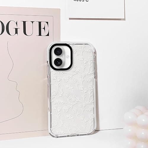 NITITOP Compatible for iPhone 16 Case Cute Clear Flower Floral for Women Girl Soft TPU Anti-Yellow Ultra Slim Crystal Shockproof Protective Phone Cover - White thumbnail 4