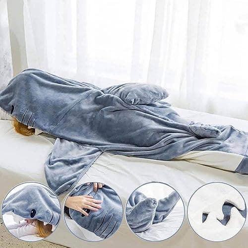 inkArts Shark Blanket Hoodie Onesie for Adult & Kid, Wearable Shark Sleeping Bag, Soft Cozy Onesie Costume thumbnail 7