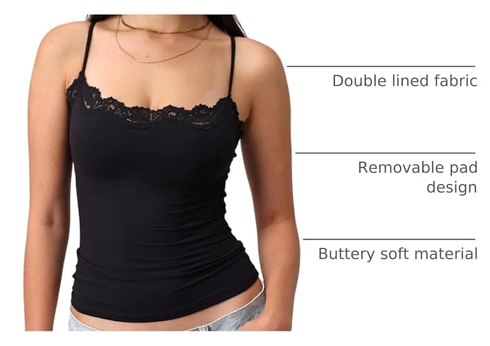 Starrylion Padded Lace Cami Top Double Lined Sexy Tank Top Spaghetti Strap Club Party Shirt thumbnail 4