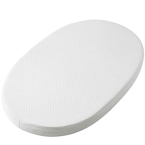 Mecc ecoh Baby Bassinet Mattress with 100% Breathable Cover for Bedside Sleeper, Water-Resistant Linning Oval Bassinet Mattress Compatiable with 4Moms MamaRoo Bassinet, 29"X17"X2" - Image 1
