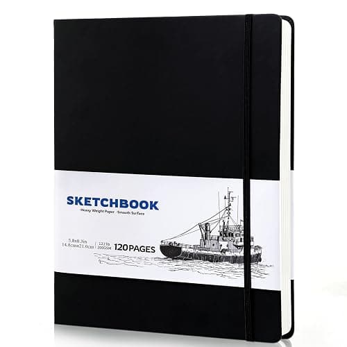 A5 Sketchbook 60 Sheets, Sketchbook with 200GSM Thick Paper - Black Hardback Art Drawing Pad for Sketching, 14.8 x 21 cm, 120Pages - Image 1