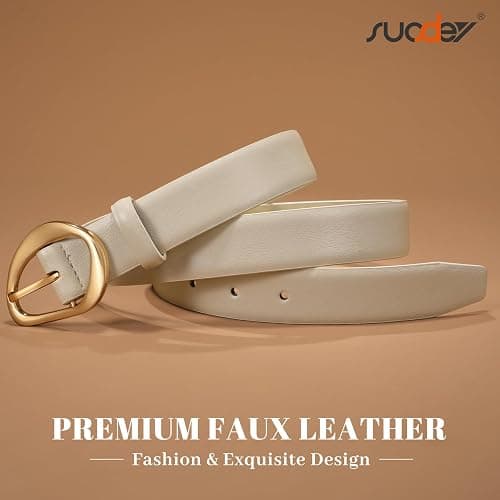 SUOSDEY Women Leather Belt for Jeans Pants, Fashion DIress Waist Belt with Gold Buckle thumbnail 5