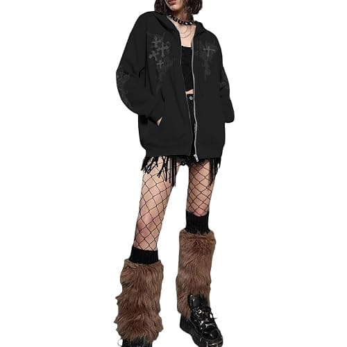 Kelxjia Zip Up Hoodies Y2k Jacket Graphic Gothic Jackets Grunge Cross Hoodie Baggy Streetwear Emo Sweater Aesthetic Clothes thumbnail 4
