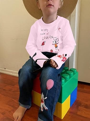 LUKYCILD Toddler Girl Clothes Baby Girl Long Sleeve Top + Jeans Pants with Pockets 2 Piece Outfit Cartoon Clothing Set thumbnail 4