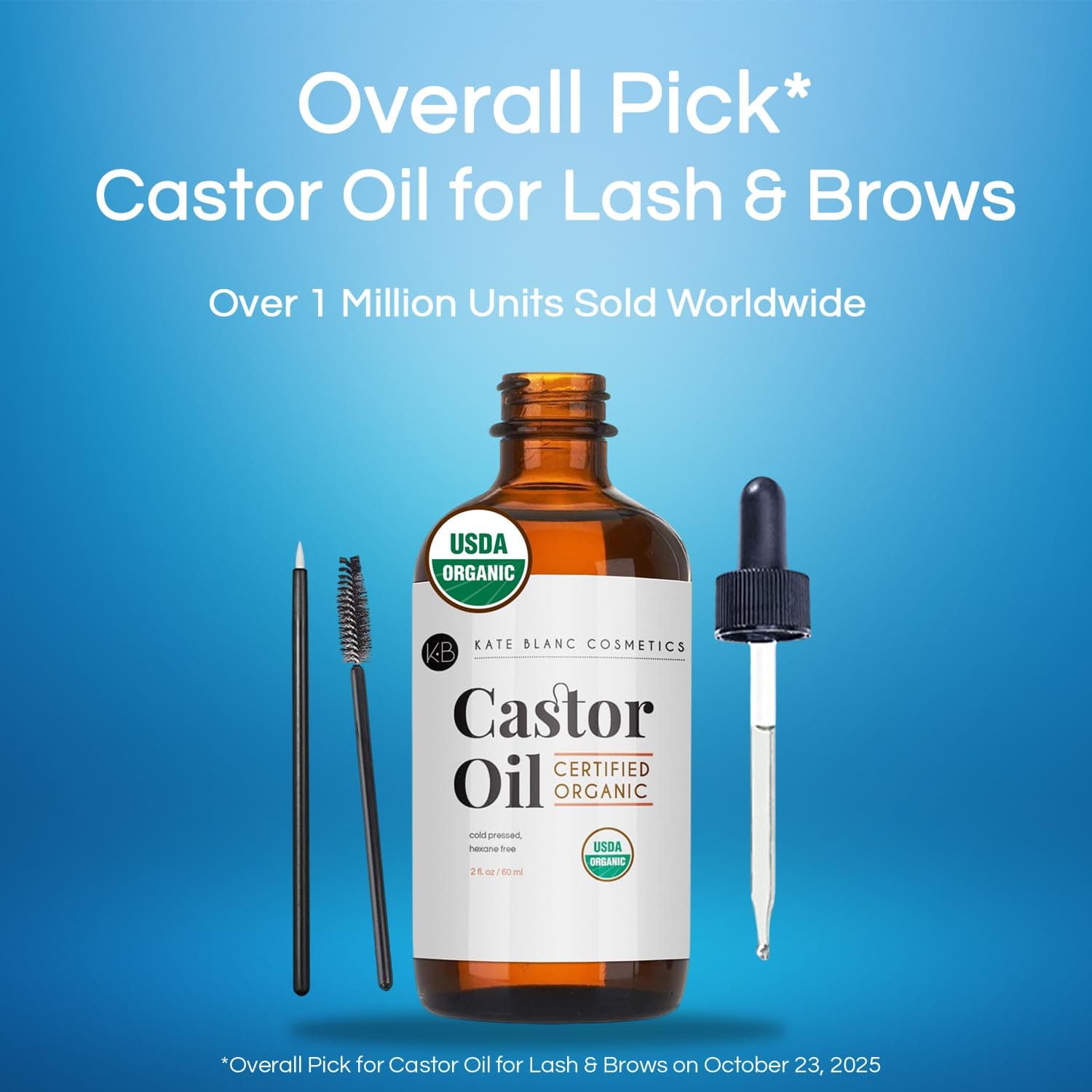 USDA Organic Castor Oil, Pure Cold Pressed, Hexane Free, from Kate Blanc - Stimulate Growth for Eyelashes, Eyebrows, and Hair. Smooth Face and Skin - with Treatment Starter Kit - 1-Year Guarantee thumbnail 2