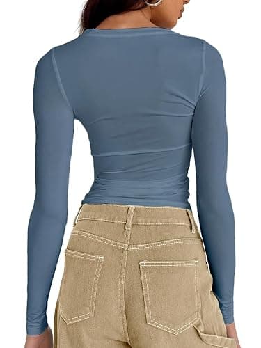 Dwnval Womens Sexy Basic T Shirts Summer Short Sleeve Crewneck Slim Fit Cute Crop Tops thumbnail 2