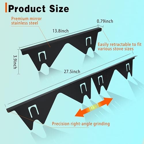 Stove Gap Covers Stainless Steel, 2 Pack Stove Gap Filler Easy Retractable Length 13.8" to 27.5", Width 0.79" ALMCALS Stove Gap Guards Range Trim Kit, Heat Resistant Guard Between Stove Top & Counter thumbnail 3