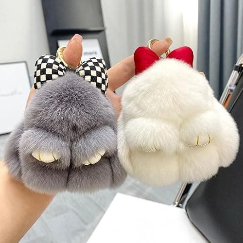 Soft Fluffy Rabbit Keychain Cute Plush Bunny Key Rings Plush Bunny Key Rings Faux Fur Keyring Pompom Keychain Decoration thumbnail 2