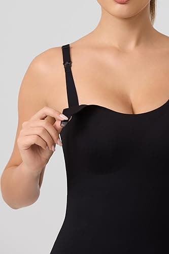 Angelhood Maternity Nursing Tank Tops for Breastfeeding, Women's Seamless Nursing Maternity Cami Built in Bra - Large - Black thumbnail 2