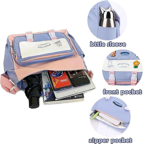 PRLINJSK Cute Messenger Bag for Teen Girls Women, Kawaii Crossbody Shoulder Purse with Pins and Stuffed Pendant Gift thumbnail 6
