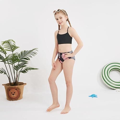 Weixinbuy Girls Swimsuits Bikini Set Kids Bathing Suit Bikini Top Bottom 2Pcs Teen Girls' Swimwear Set - Black - 9-10 Years thumbnail 2