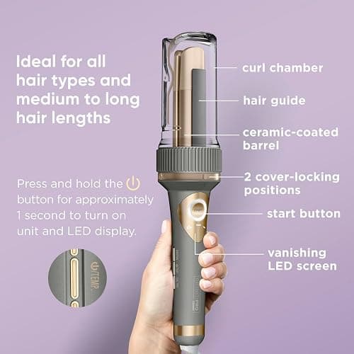 Conair CD1032C Curl Secret 1 ¼ inch Barrel Auto Hair Curler - 3 curl directions - Medium to Long Hair Lengths produces wavy, soft or blowout curls, All hair types, Dual Voltage for Worldwide Travel - Gray - 1 ¼ inch Barrel thumbnail 3