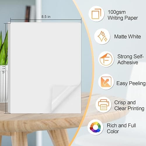 Printable Sticker Paper for Inkjet Printer 40 Sheets 8.5"x11'' Matte Sticker Printer Paper Full Sheet Labels for Laser/Inkjet Printers, Letter Size thumbnail 2