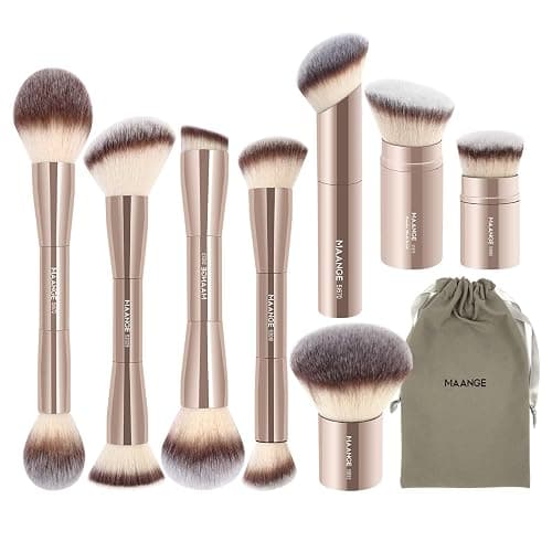MAANGE 8 Pcs Makeup Brushes with Bag, Double-End Multi-functional Makeup Brushes for Blending Liquid Powder Concealer Cream Blush Buffe (Gold) - Image 1
