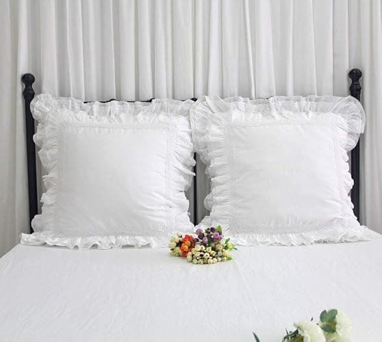 Queen's House Luxury Lace White Euro Shams Pillow Covers 26x26 Set of 2-M thumbnail 2