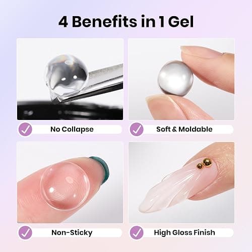 Beetles 3D Gel Nail Art Kit-1oz Clear Solid Builder Nail Gel,5 in 1 Non-Sticky Hand Sculpting Building 3D Nails for Beginner DIY Salon at Home,UV & LED Lamp Cured Needed,Crystal Orb thumbnail 3
