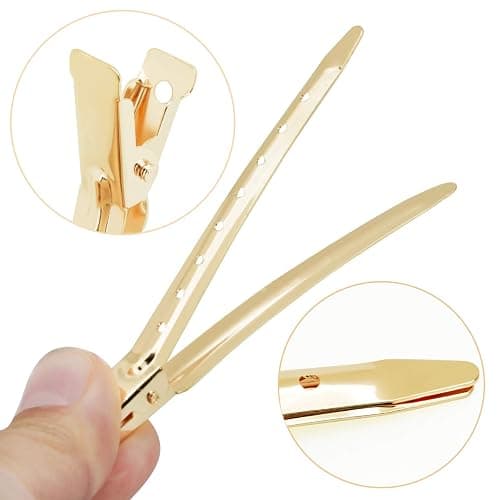24 Packs Duck Bill Clips, Bantoye 3.35 Inches Rustproof Metal Alligator Curl Clips with Holes for Hair Styling, Hair Coloring, Gold thumbnail 3
