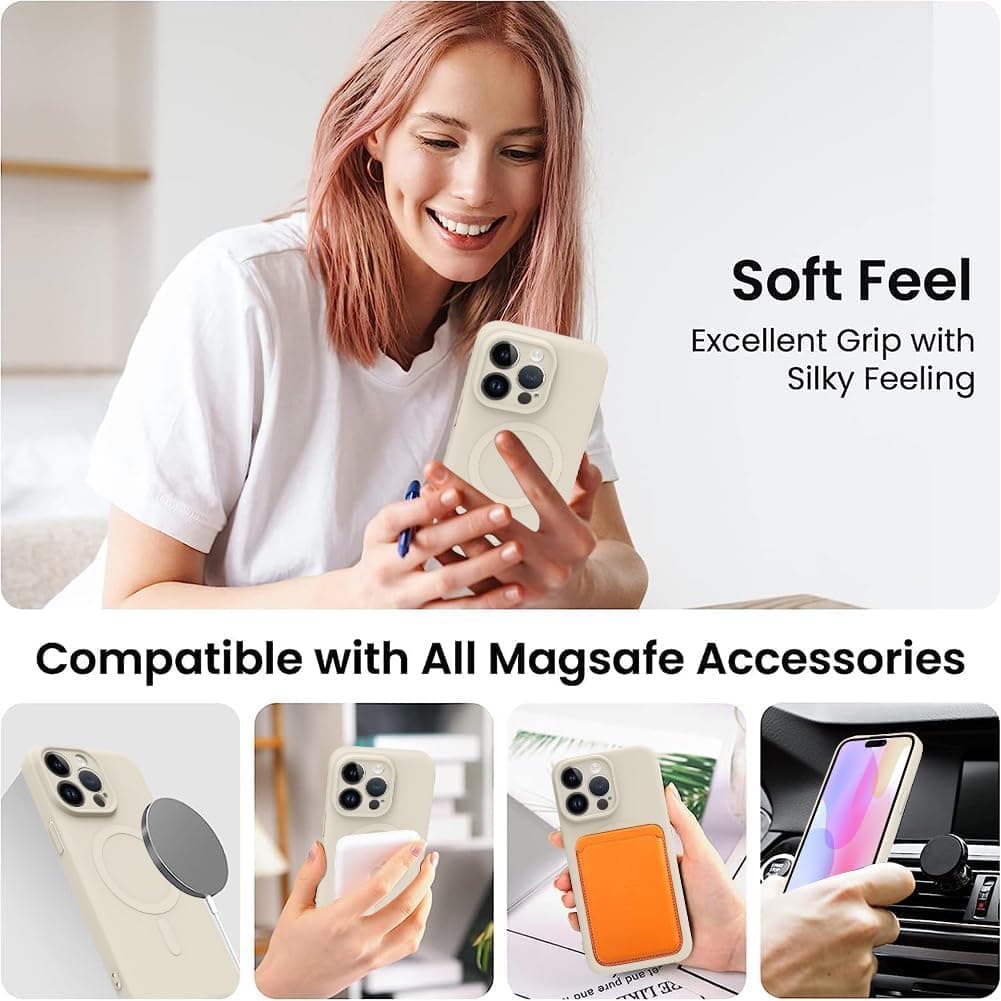 Compatible with Mag Safe Devices Magnetic Wireless Charging Phone Case Back Grippy Protective Frame Shockproof Silicone Cover with Camera Protection (Bloosom White, iPhone 14 Plus) thumbnail 7