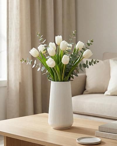 White Ceramic Vase, 8 Inch Flower Vases for Pampas Grass and Dried Flowers, Modern Vase for Living Room Table, Kitchen Shelf, Wedding Centerpiece Decor thumbnail 6