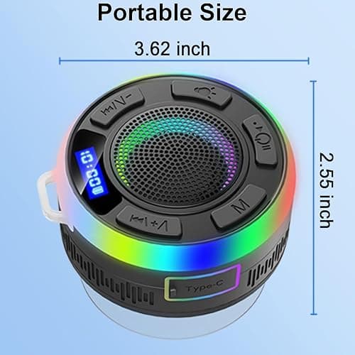 Shower Bluetooth Speaker IPX7 Waterproof, Portable Bluetooth Speakers with Suction Cup and Time Display, Crystal Sound&Bass LED Light 1100mAh, Wireless Shower Speaker for Outdoor/Kayak/ Gifts/Beach thumbnail 8