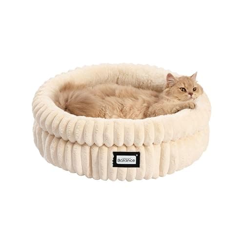 BALANCE Cat Bed Kitten Bed, Washable Round Cat Beds for Indoor Cats,Super Soft Plush Faux Fur Pet Bed for Puppy and Kitten with Anti-Slip Bottom - Image 1