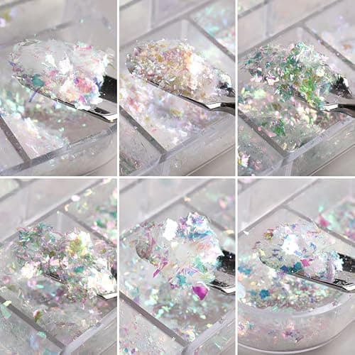 Holographic Iridescent Nail Art Nail Glitter KALEFUL Powder Aurora Foil Sequins Flakes Paillettes Designs Manicure Nail Decorations - 12 Grids thumbnail 9
